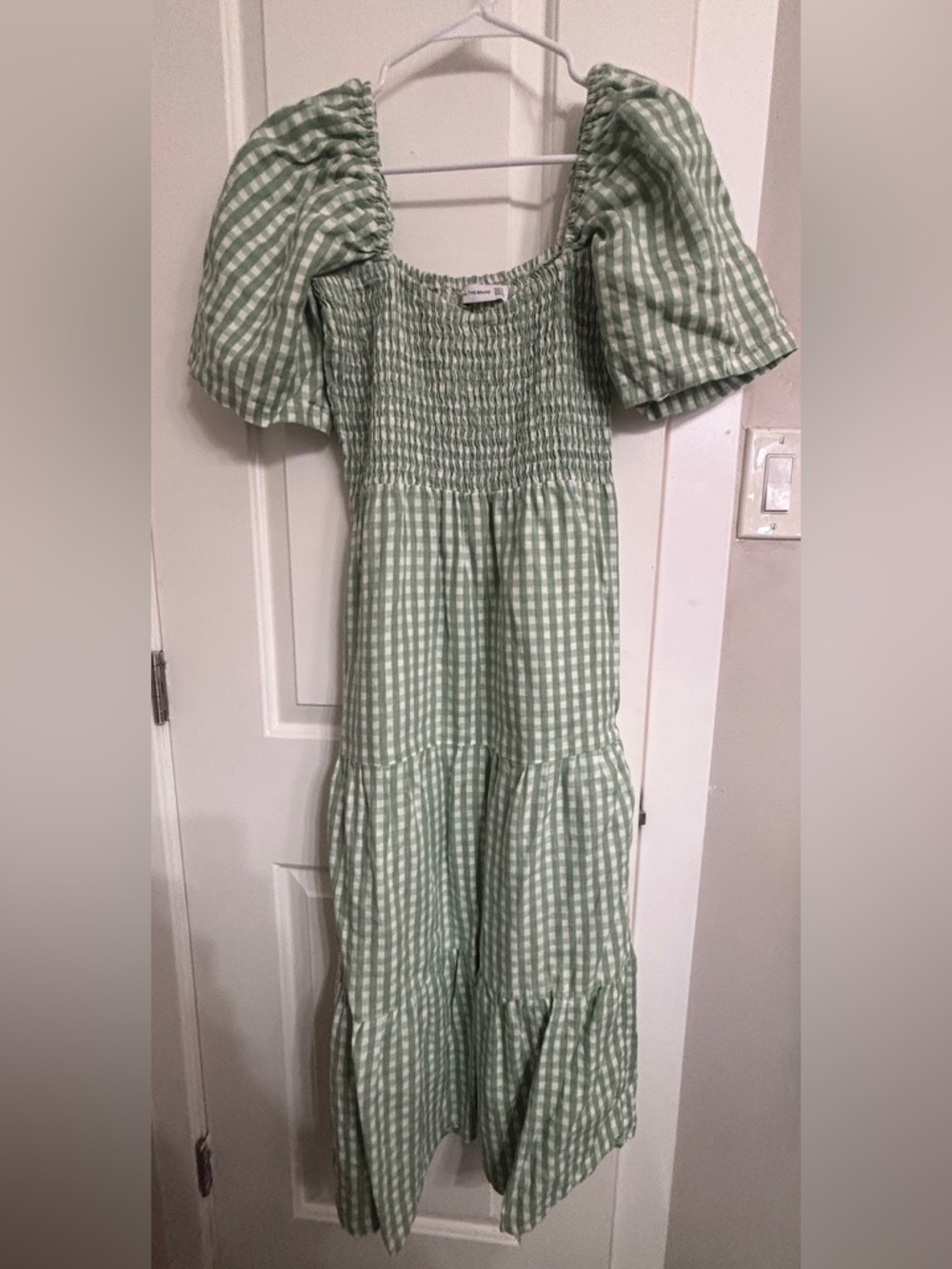 Faithful the Brand Women’s Green Gingham Linen Smocked Dress